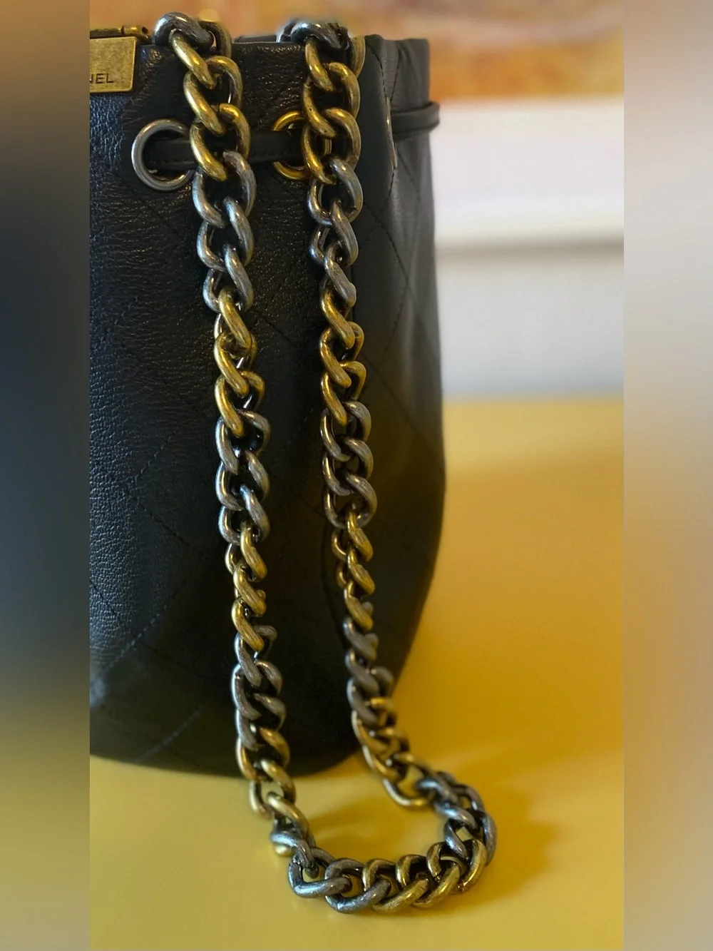 CHANEL Black Quilted Leather Drawstring Bucket Bag with Mixed Hardware